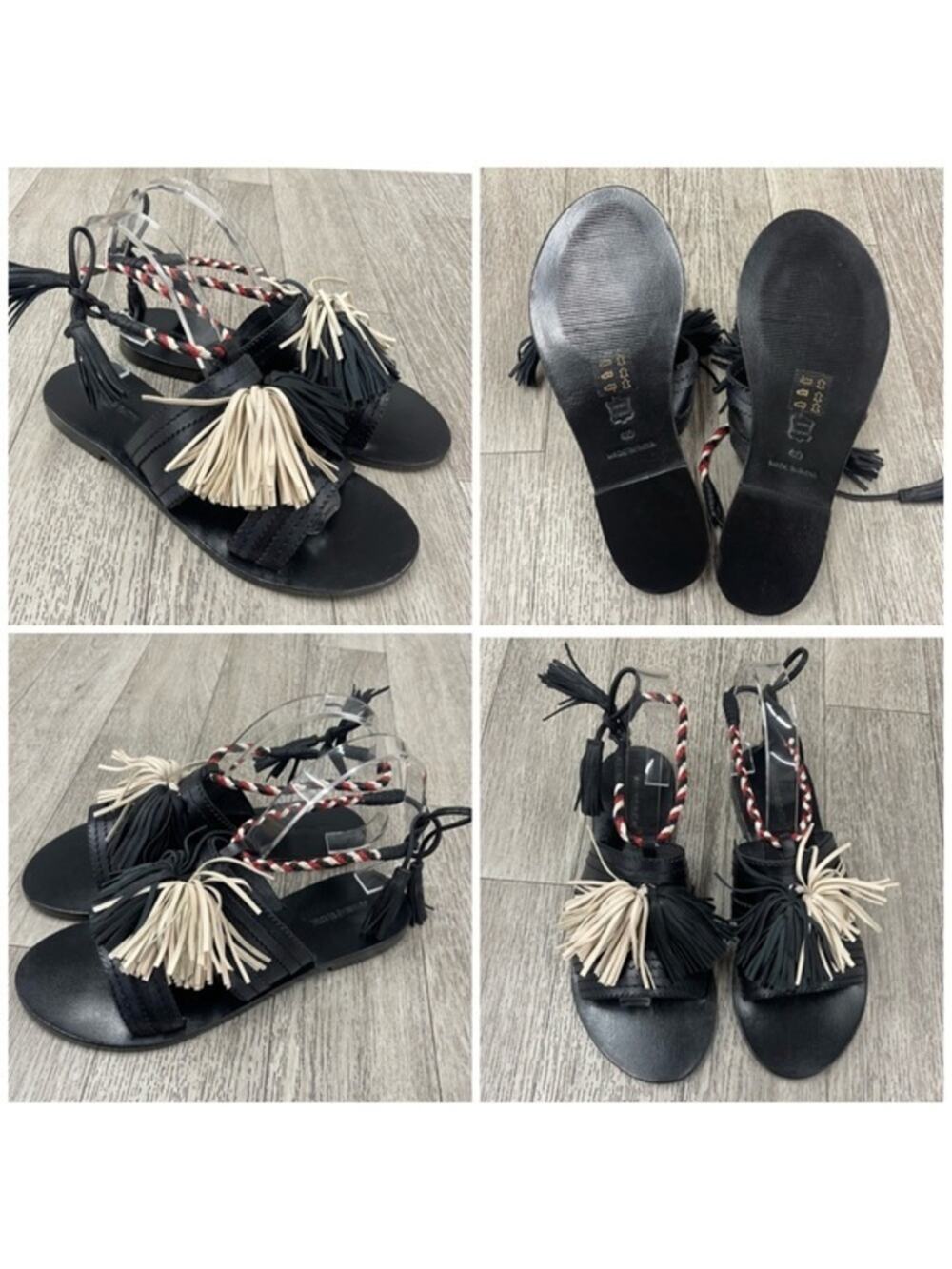 NWT! Antik Batik x Johnny Was Womens Youri Black Leather Ankle Wrap Sandal